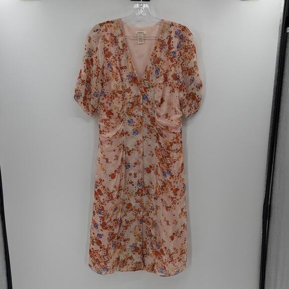 Sundance Dresses & Skirts - Sundance Women's Catalog Peach Floral Print 100% Silk Ruffle Midi Dress - 6